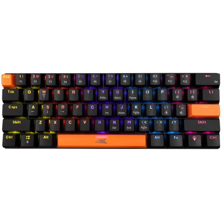 Tastatură mecanică Baracuda Dolphin, 61 de taste, comutator roșu, aspect US, USB, negru
