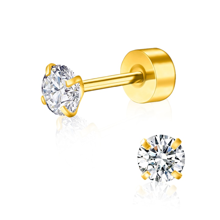 Cercei de ureche rotunde minimalistice din otel titan/otel inoxidabil, Omelivon®，placate cu aur (aurie), filetati si spate plat, extrem de stralucitori cu sens de lux