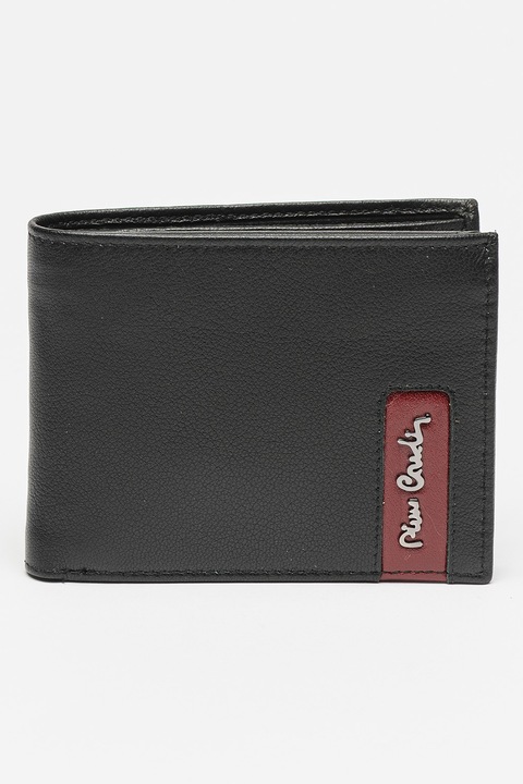 Pierre Cardin, Кожен портфейл с двойно прегъване с лого, Бордо, Черен