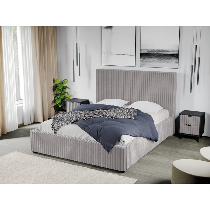 Pat Tapitat Reno, Somiera fixa, 160x200, Culoare Gri/Tilia 11