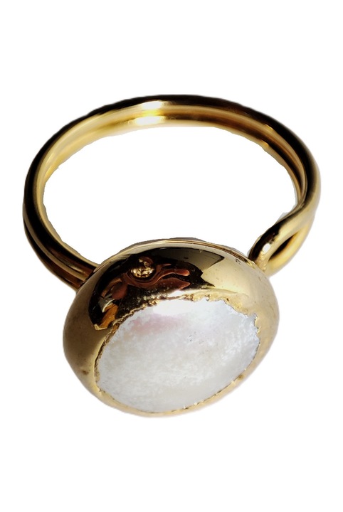 Inel reglabil cu perla alba, metal, perla, Alb, 5.9 cm