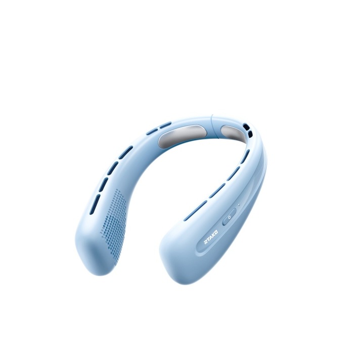 Hordozható nyakventilátor, 3 sebességes szélsebesség-szabályozás, basszuszaj-csökkentés, gyors hűtés, 3600mAh, USB töltés, ergonomikus kialakítás, kényelmes viselet, kék