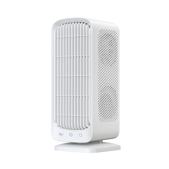 Hordozható ventilátor, 5 sebességfokozat, 90°-os oszcilláció, gyors hűtés, 3600mAh, USB-n tölthető, ergonomikus kialakítás, 12x12x27, 6cm, fehér