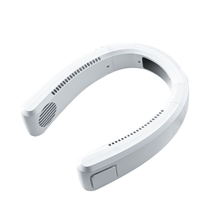 Hordozható nyakventilátor, gyors hűtés, 4000mAh, USB töltés, kényelmes viselet, ergonomikus kialakítás, 185x56x219mm, fehér