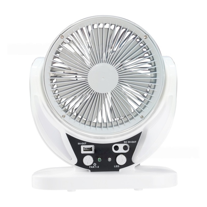 Hordozható ventilátor, napelemes, LED digitális kijelző, 2 sebességfokozat, éjszakai fény, gyors hűtés, 5500mAh, USB-n tölthető, ergonomikus kialakítás, 7,8 x 3,7 x 9,4 cm, fehér