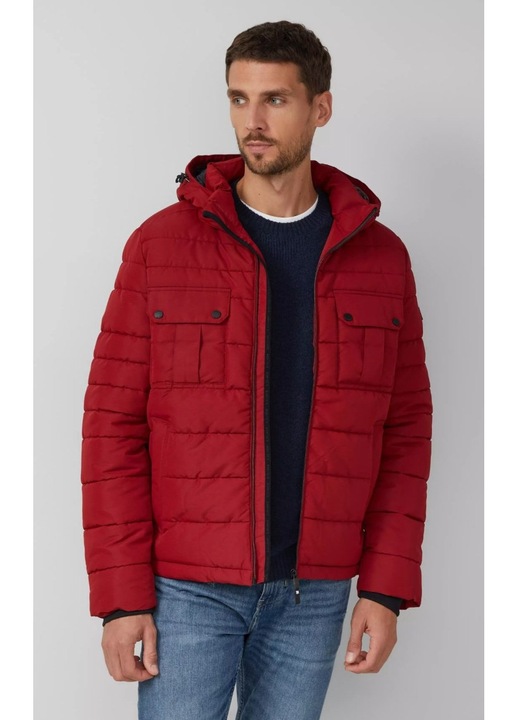 S.Oliver Geaca matlasata barbati cu gluga detasabila si buzunare multiple, Rosu inchis