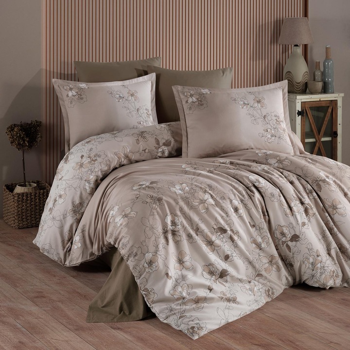 Lenjerie pat DELUXE SATIN 100% BUMBAC, NufJoy®, 4 piese, King Size, cearceaf pat 240x260 cm, husa pilota 200x220 cm, 2 fete perne 50x70 cm, ambalat in Cutie Cadou, Sindarin