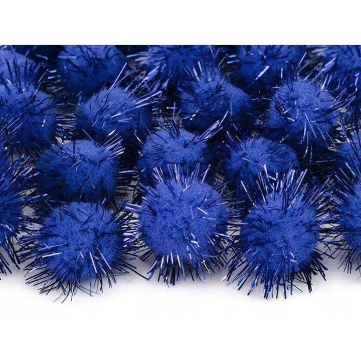Комплект лъскави плюшени помпони, Парти декорация, син, 20 броя, диаметър 2см