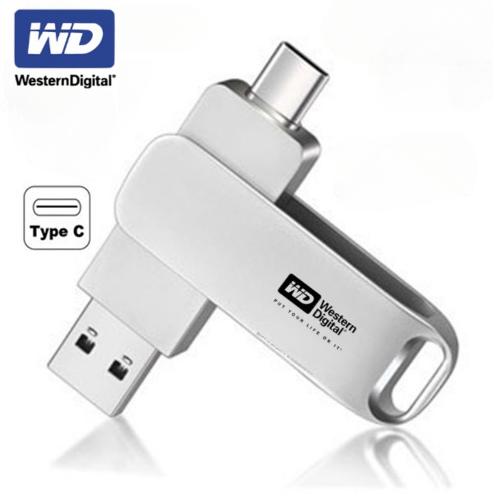 USB 3.0 memória, 4TB, C típusú, fém design, 140 MB/s átviteli sebesség, ezüst, 3.30x1.23x0.69cm Mobiltelefonokhoz és számítógépekhez