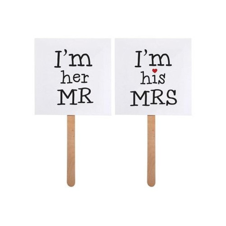 Поздравителни картички, комплект 2 бр., Парти декорация, Аз съм неговата госпожа, Аз съм нейният господин