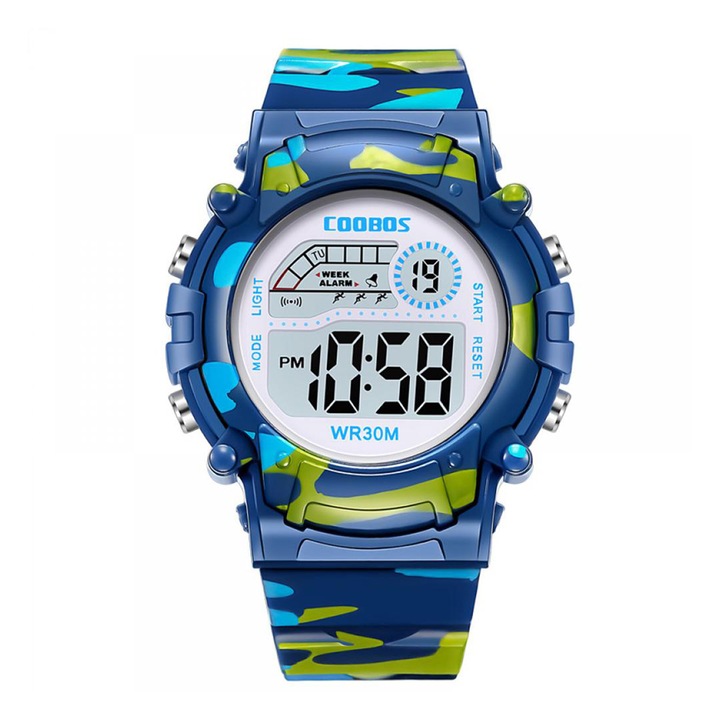Ceas sportiv copii, multifunctional, impermeabil, camuflaj, plastic, 1x1cm