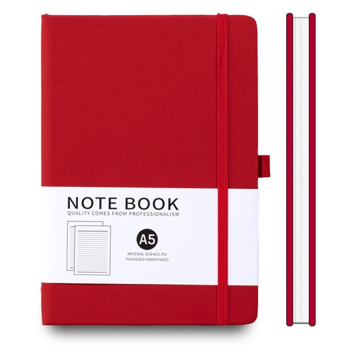 Nagy, piros vonalas naptár, pántokkal, megbeszélésekhez, bőrhatású borító, A5