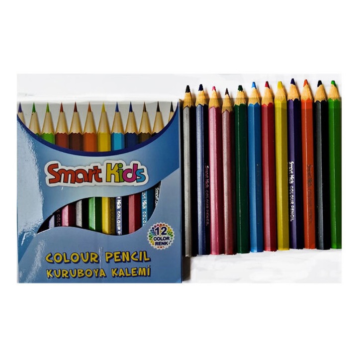 Set 12 creioane colorate mici, GLOBOX, Smart Kids, multicolor