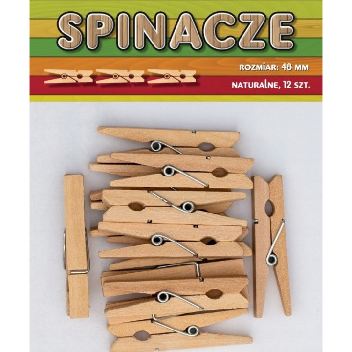Cleme din lemn natural ALIGA. 48mm, natural, set 12 bucati