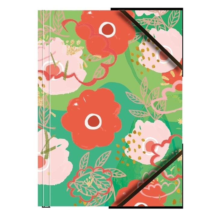 Mapa A4 TETIS cu grafica flori pastel pe fundal verde, 320x240mm, set de 6 bucati