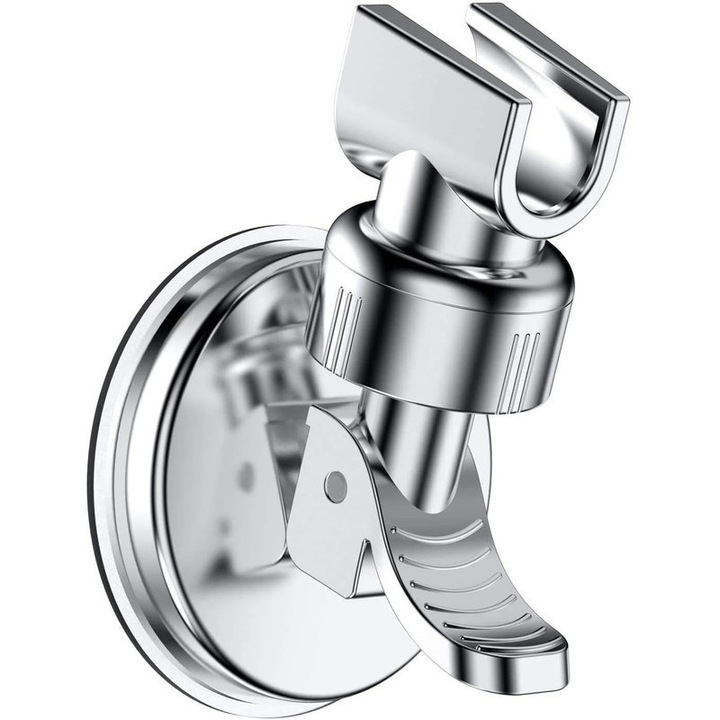 Suport reglabil pentru cap de dus, suport pentru cap de dus portabil cu ventuza pentru baie, cap de dus portabil detasabil si suport de ventuza montat pe perete (argintiu)