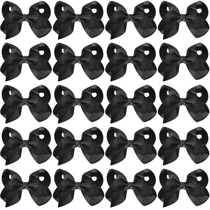 20 buc funde de par din panglica Grosgrain, culoare solida, cu cleme de crocodil, arcuri negre lucrate manual, accesorii de par pentru fete, copii, adolescenti, negru