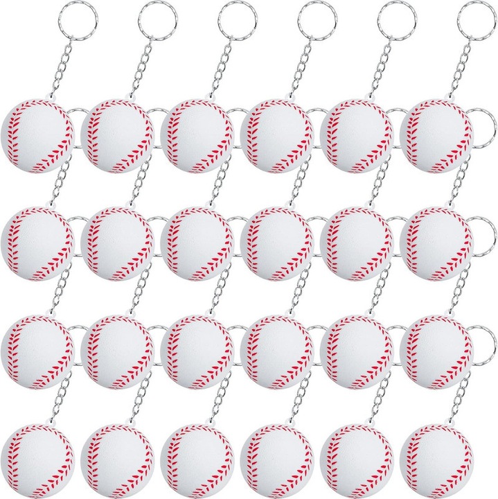 Brelocuri mini cu minge de baseball, pachet de 24 - Brelocuri cu minge sport, accesorii pentru pungi de petrecere, pentru baieti si fete (baseball)