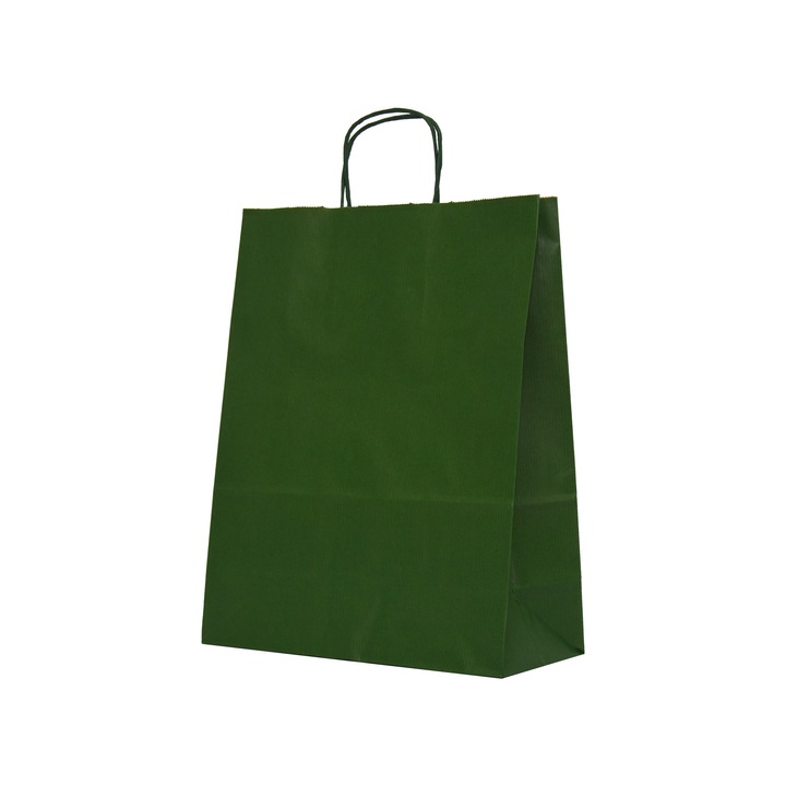 Punga cadou hartie MSG, set 20 buc, 25x11x32cm, VERDE INCHIS, manere rasucite