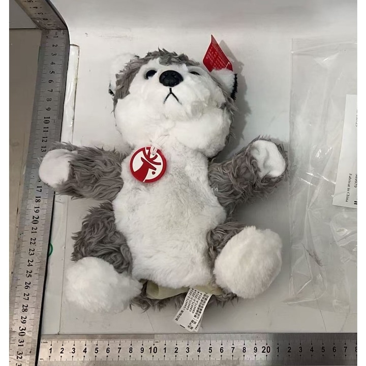 Papusa de Mana Teatru de Papusi, din Plus, Husky, Gri, 25x10x8cm