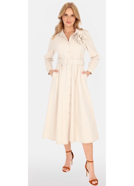 Рокля Perso, елегантна, бежова, памук/найлон/еластан