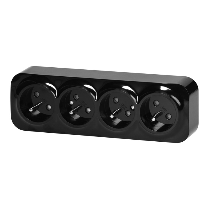 Електрически контакт ToDo, 4 гнезда, повърхностен монтаж, черен, 230V 16A