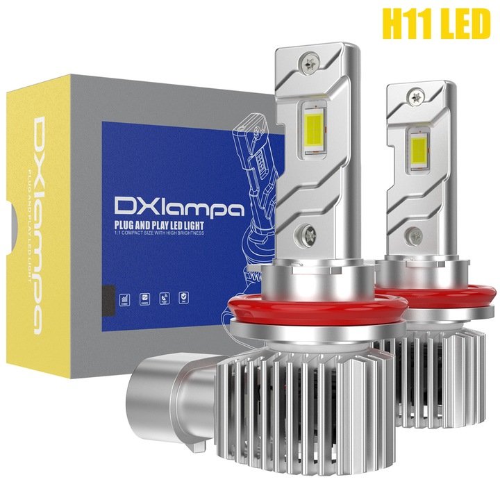 Set 2 Buc, Bec H11 Led, Becuri LED H11 H8 H9, Canbus Fara Eroare, Leduri 12V Faruri Auto Headlights,60W 20000LM Lumina Alba Puternica,6000K alb, Plug and play, Mini 1:1, Aluminiu, Durabil 50000 Ore