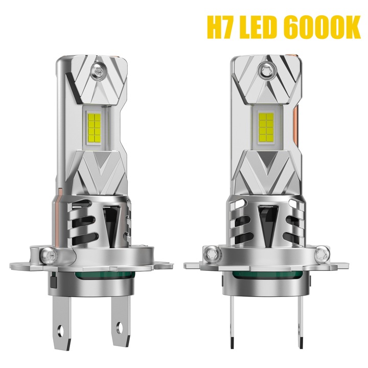 Комплект 2 бр. LED крушки H7 (PX26d), 60W,20000LM,6000K студено бяло, Canbus без грешки,12V авто, Plug & Play, лесен монтаж, мини размер 1:1, алуминий с вграден вентилатор за охлаждане, IP68