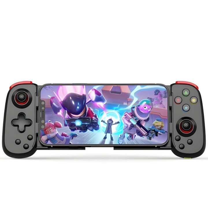 Геймпад контролер за игри, Xiusaqio®, за телефон Android, iOS, PC, PS, Switch, Bluetooth 5.0, безжичен, разтегателен 127-181 мм, 3D джойстик с висока прецизност на 360°, черен