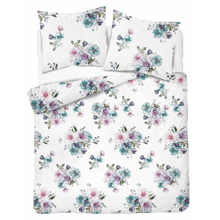 Flanel ágyneműhuzat 200x220cm + 2x70x80cm Detexpol, színes virágok, 100% pamut, hőszigetelő