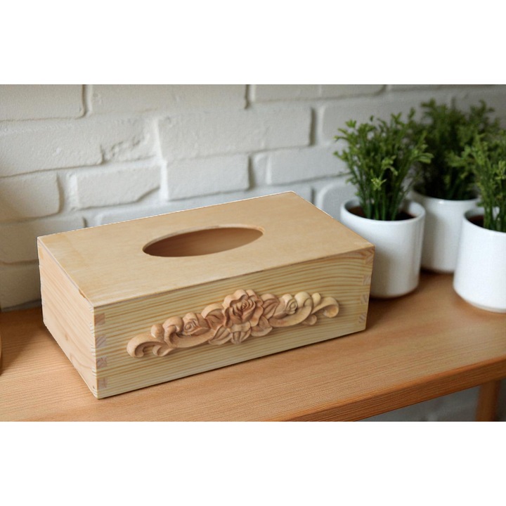 Cutie servetele cu ornament, din lemn, 13 x 15 x 9 cm