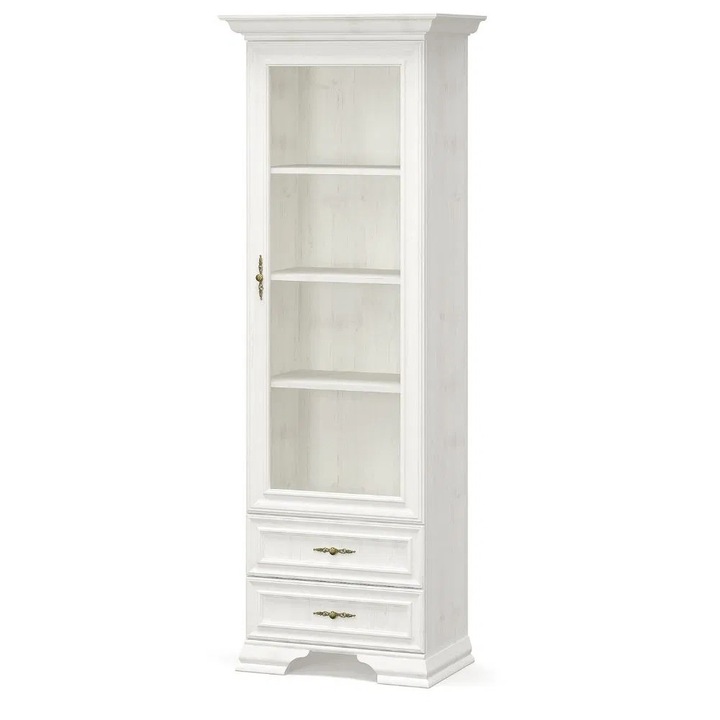 Vitrina Expomob IRYS, 1 usa, 2 sertare, geam, dimensiune 70,3x43x197,6 cm, culoare pin anderson