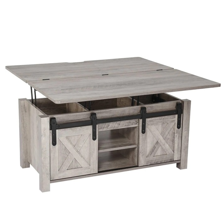 Măsuță de cafea, Vivatechnix, Lift Top, Extensibilă, 2 compartimente, stejar rustic, 1000x1000x615mm