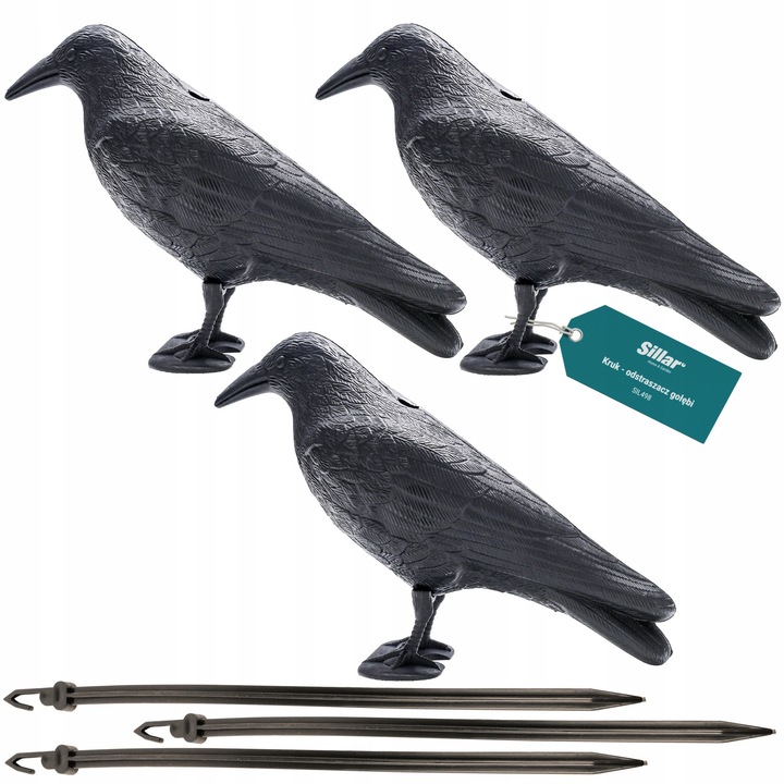 Set 3 Sperietoares de pasari, anti porumbei si alungare alte pasari, corb artificiala pentru balcon alocare, din plastic, 34cm, Negru