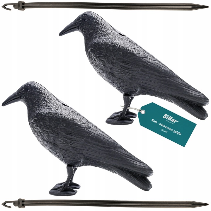 Set 2 Sperietoares de pasari, anti porumbei si alungare alte pasari, corb artificiala pentru balcon alocare, din plastic, 34cm, Negru