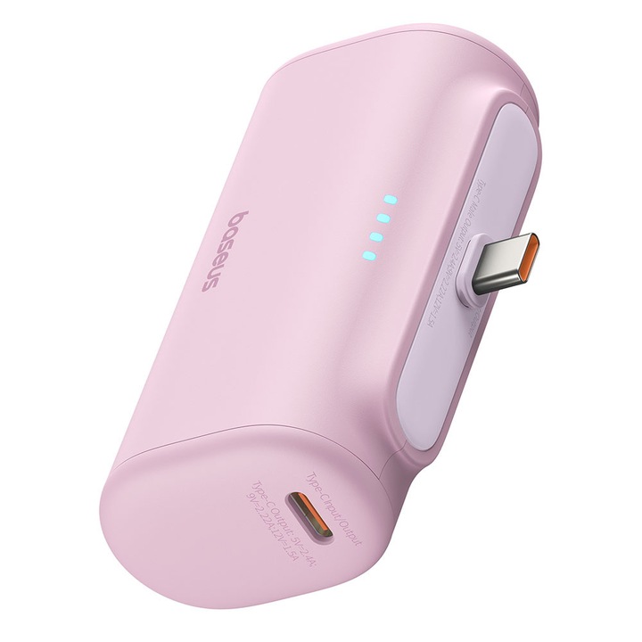 Power Bank (P10068306413-00), Baseus, Type-C, Compact Design, 20W, 5000mAh, with Cable Type-C - Baby Pink