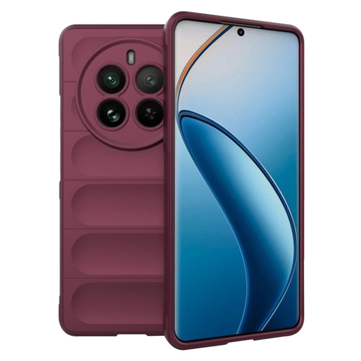Husa pentru Realme 12 Pro / 12 Pro+, SKYDDAR INNOVATION, Magic Shield, din Silicon Mat, set cu sticker, Bordo