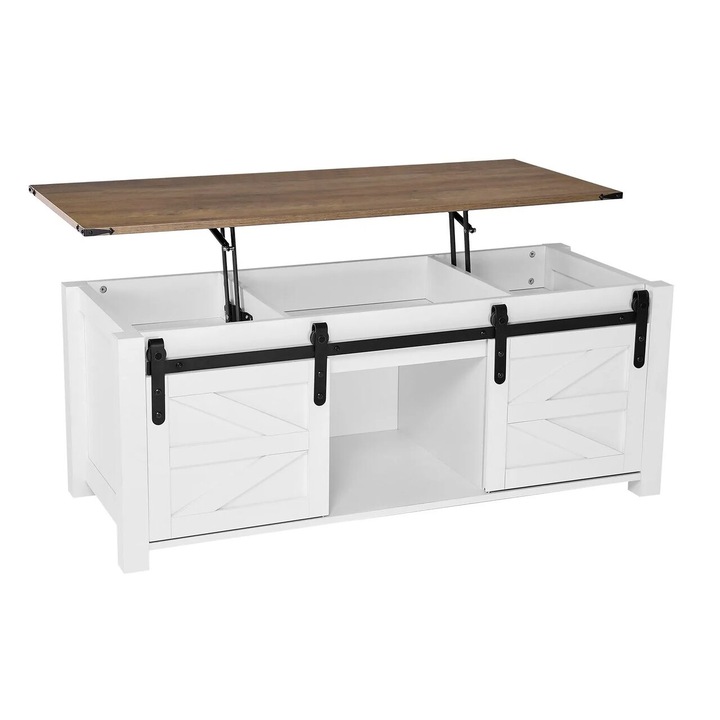 Masuta de cafea Lift Top, 2 in 1 Desktop birou Extensibil, 1200 x 500 x 620 mm, Maro/Alb