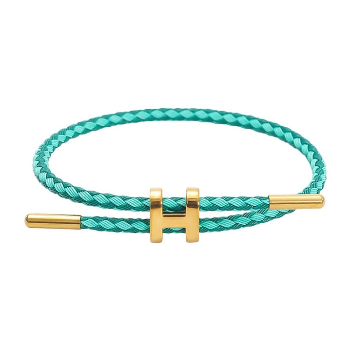 Bratara din otel inoxidabil cu design ajustabil si catarama in forma de H, placata cu aur de 18k, 23cm, albastru marin