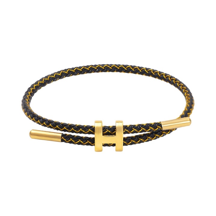 Bratara din otel inoxidabil cu design ajustabil si catarama H, aurit, 23cm, multicolor