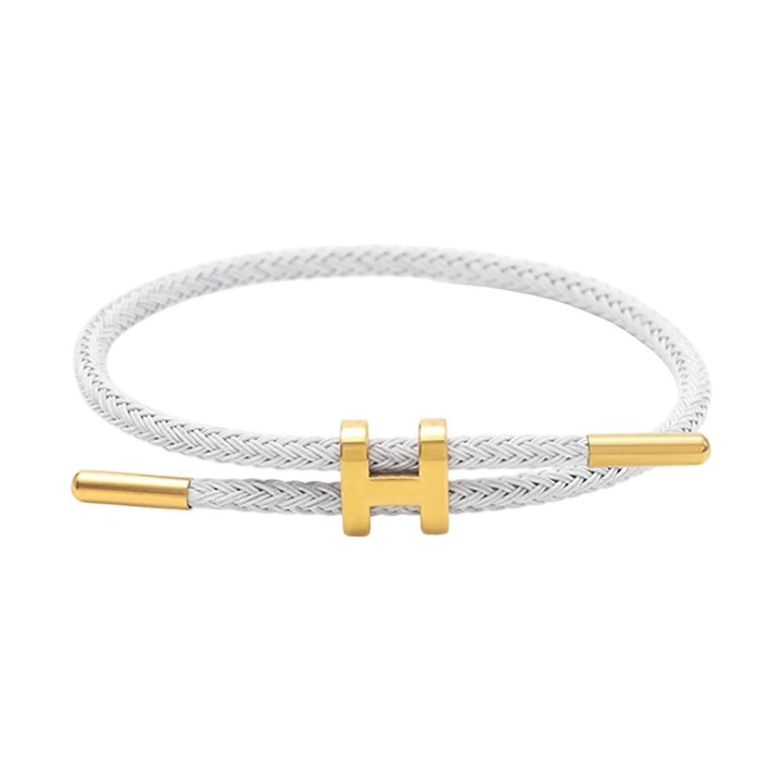 Bratara din otel inoxidabil cu design ajustabil si catarama H, placata cu aur de 18k, 23cm, alb