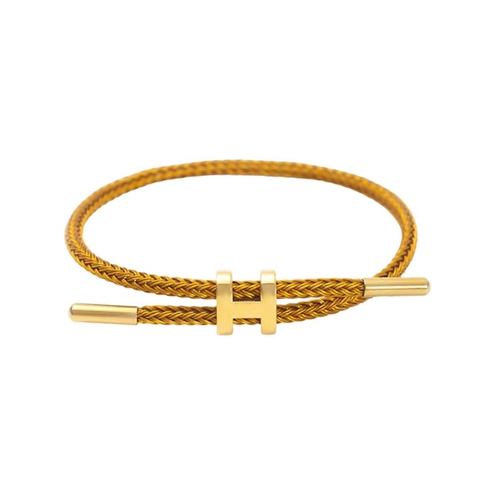 Bratara ajustabila din otel inoxidabil cu catarama H placata cu aur de 18k, 23cm, auriu