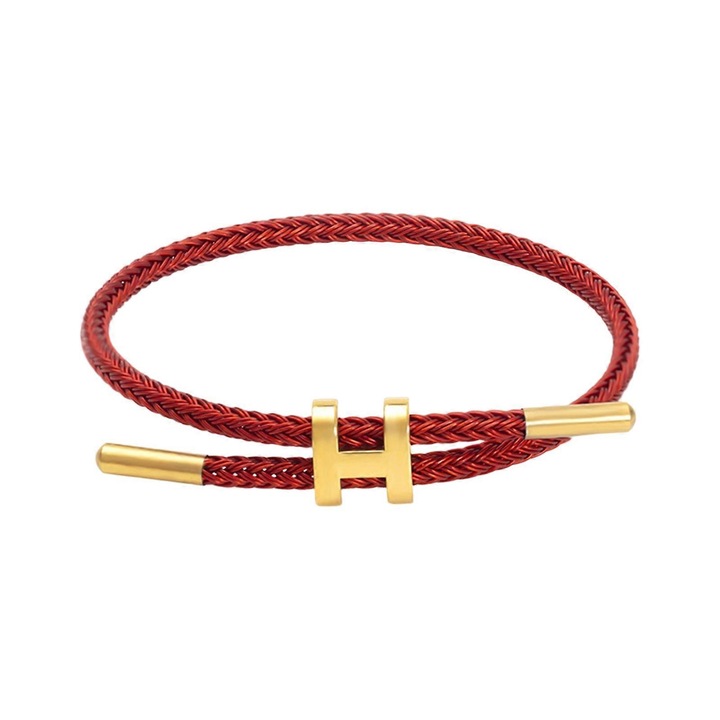 Bratara din otel inoxidabil cu design ajustabil si catarama in forma de H, placata cu aur de 18k, 23cm, rosu