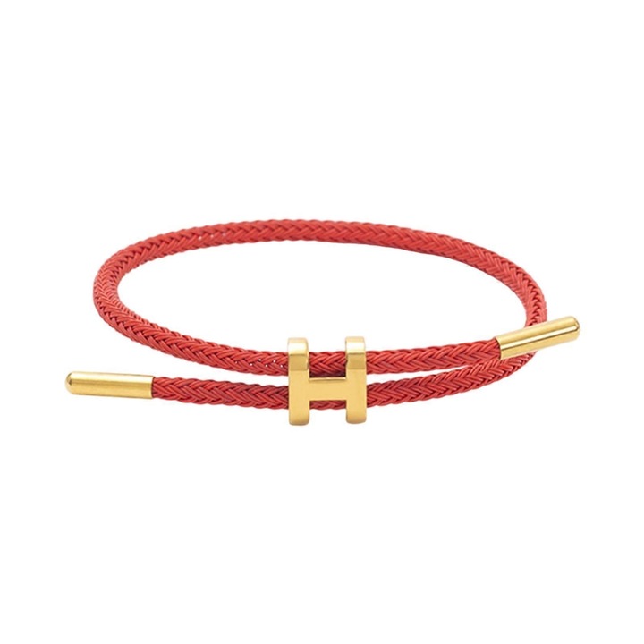 Bratara din otel inoxidabil cu design ajustabil si catarama H, placata cu aur de 18k, 23cm, rosu