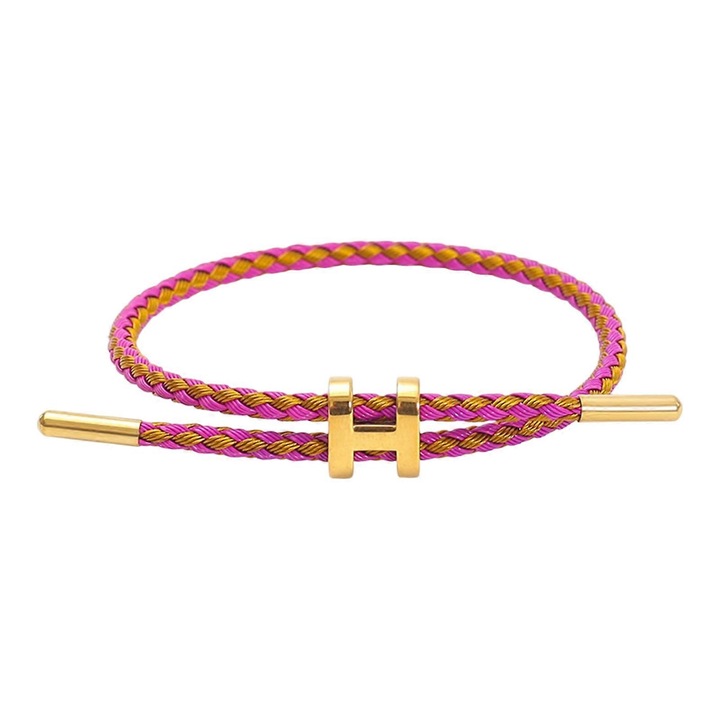 Bratara din otel inoxidabil cu design ajustabil si catarama in forma de H, placata cu aur de 18k, 23cm, multicolor