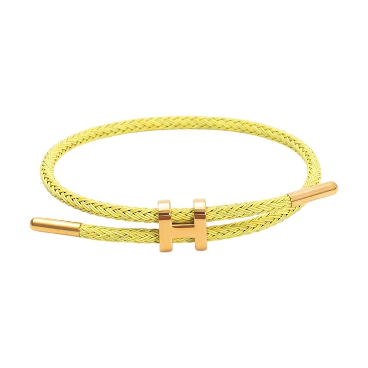 Bratara din otel inoxidabil cu design ajustabil si catarama H, placata cu aur de 18k, 23cm, galben