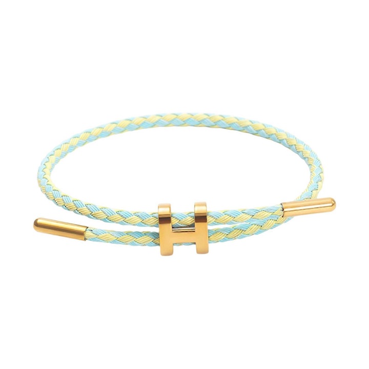 Bratara din otel inoxidabil cu design ajustabil si catarama H, placata cu aur de 18k, 23cm, verde