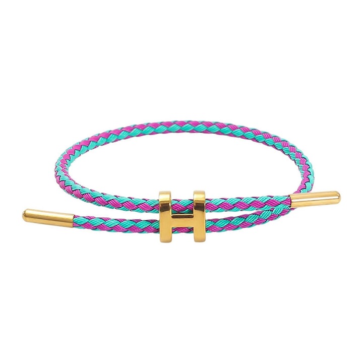 Bratara din otel inoxidabil cu design ajustabil si catarama H, placata cu aur de 18k, 23cm, albastru inchis