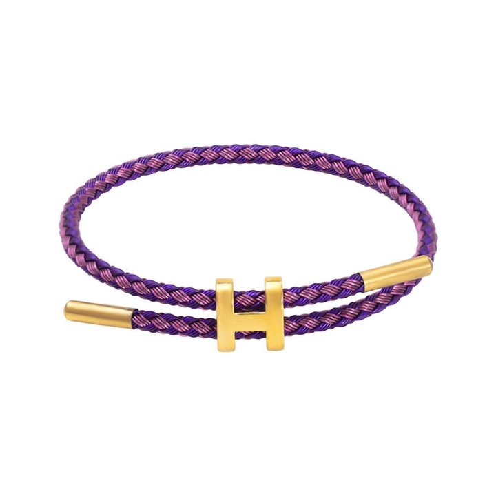 Bratara din otel inoxidabil cu design ajustabil si catarama H, placata cu aur de 18k, 23cm, albastru inchis cu nuante de violet