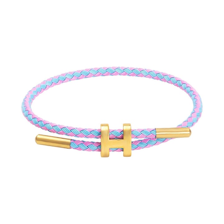 Bratara din otel inoxidabil cu design ajustabil si catarama H, placata cu aur de 18k, 23cm, multicolor